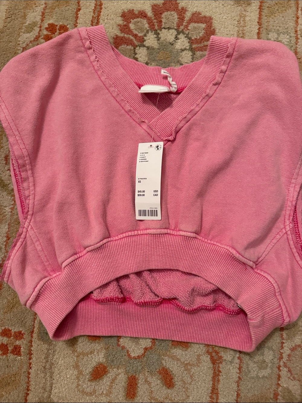Urban Outfitters Pink Sleeveless V-Neck Sweatshirt Top